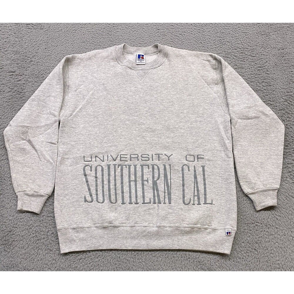 USC Trojans Crewneck Mens XL Gray White Russell Athletic USA Made Sweatshirt VTG